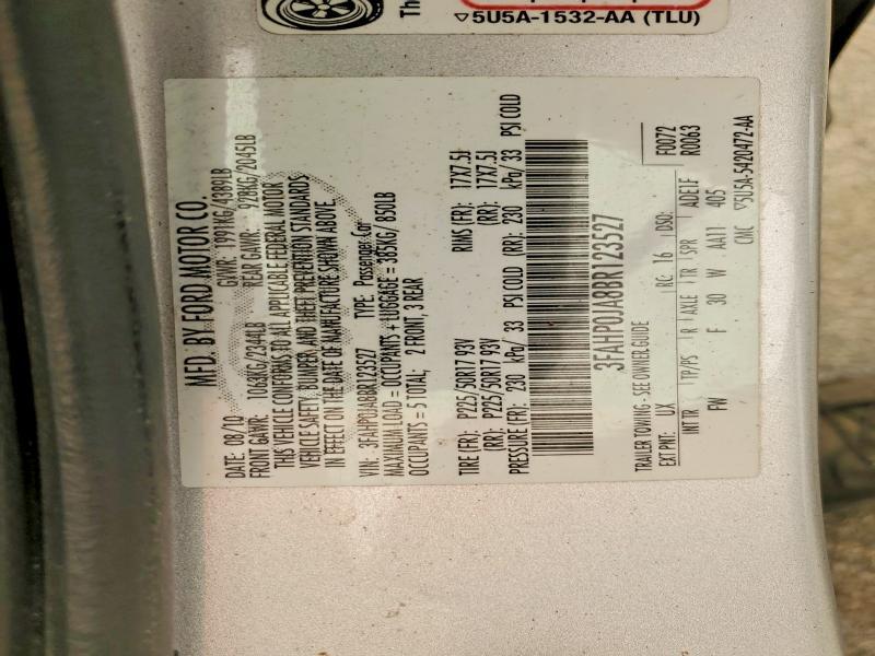 3FAHP0JA8BR123527 2011 FORD FUSION photo no. 12