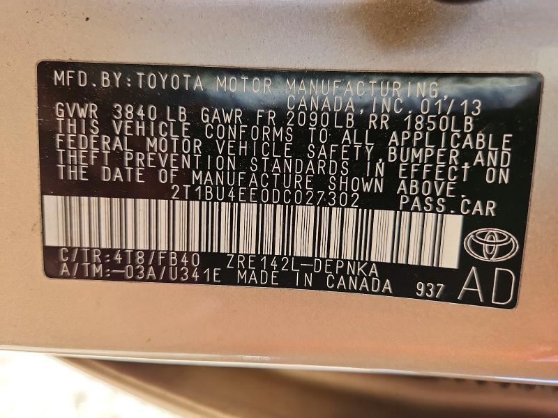 2T1BU4EE0DC027302 2013 TOYOTA COROLLA photo no. 12