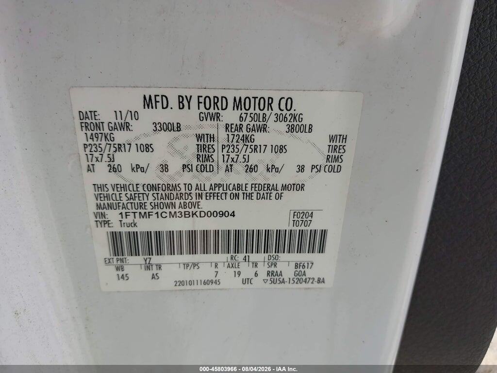 1FTMF1CM3BKD00904 2011 FORD F-150 photo no. 9