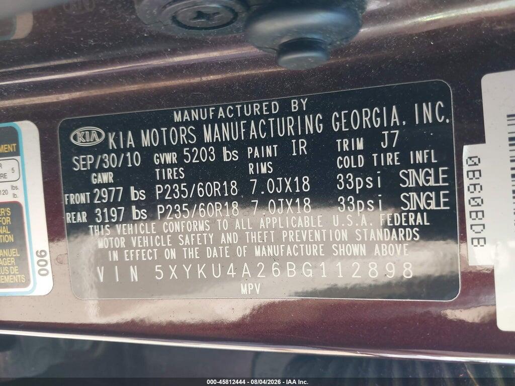 5XYKU4A26BG112898 2011 KIA SORENTO photo no. 9