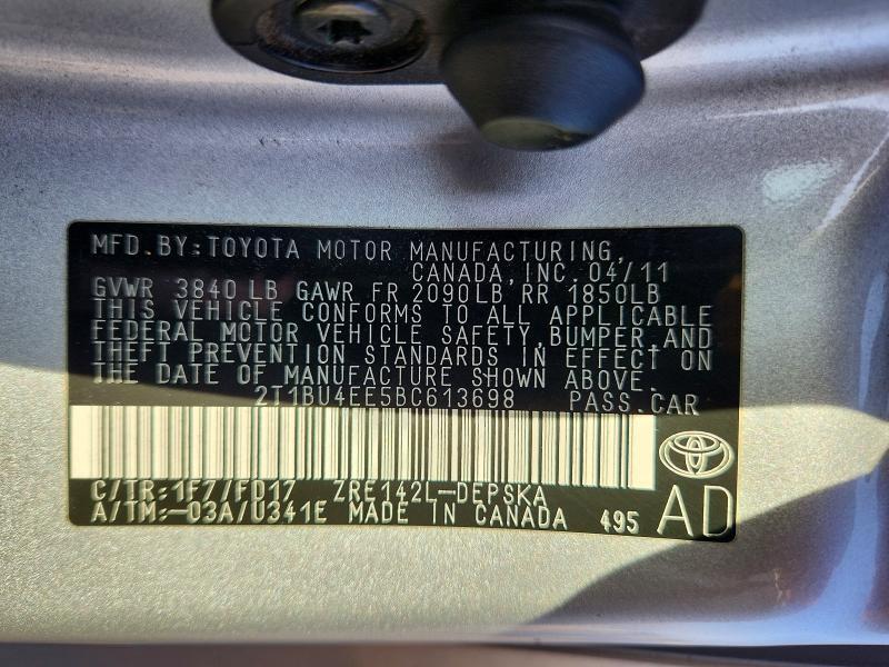 2T1BU4EE5BC613698 2011 TOYOTA COROLLA photo no. 12