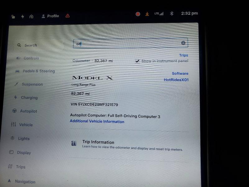 5YJXCDE29MF321579 2021 TESLA MODEL X photo no. 9