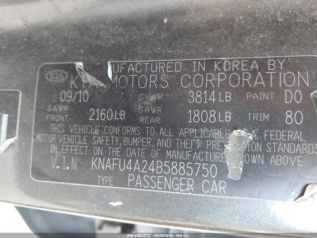 KNAFU4A24B5885750 2011 KIA FORTE photo no. 9