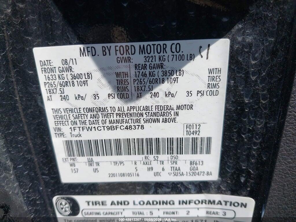 1FTFW1CT9BFC48378 2011 FORD F-150 photo no. 9