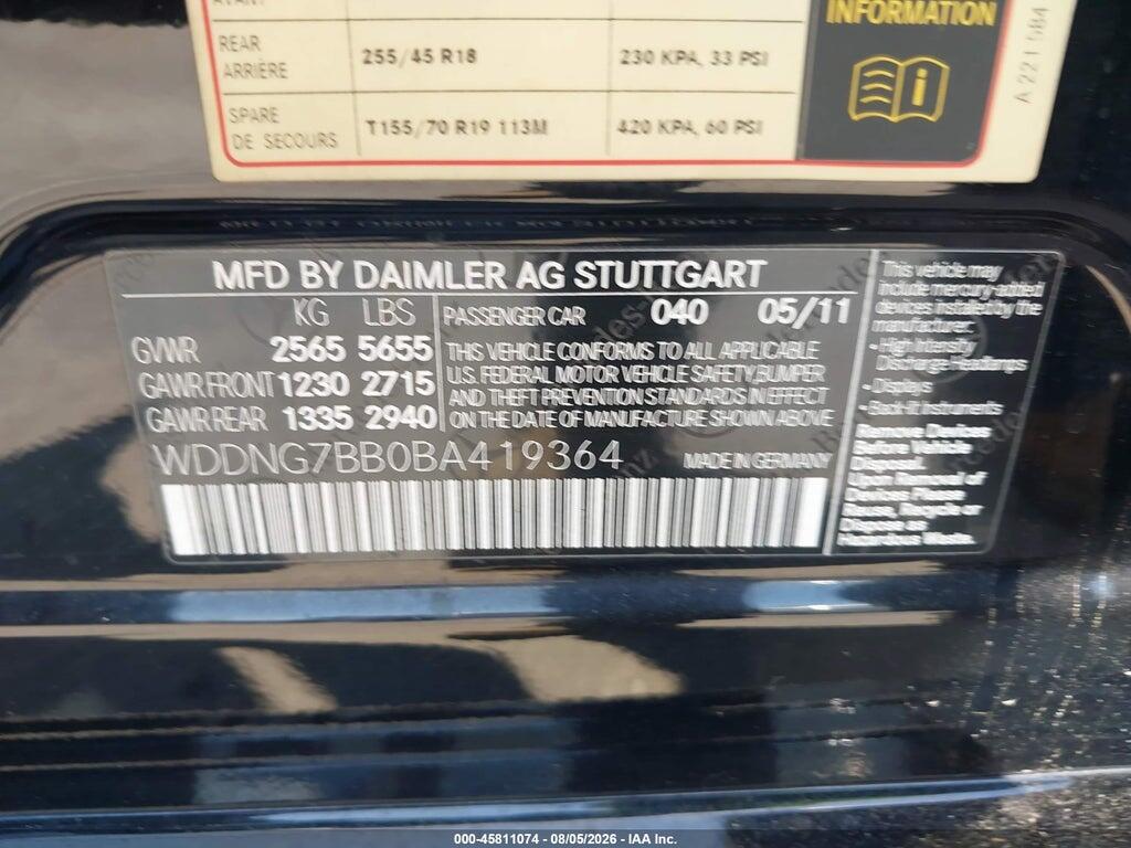 WDDNG7BB0BA419364 2011 MERCEDES-BENZ S 550 photo no. 9