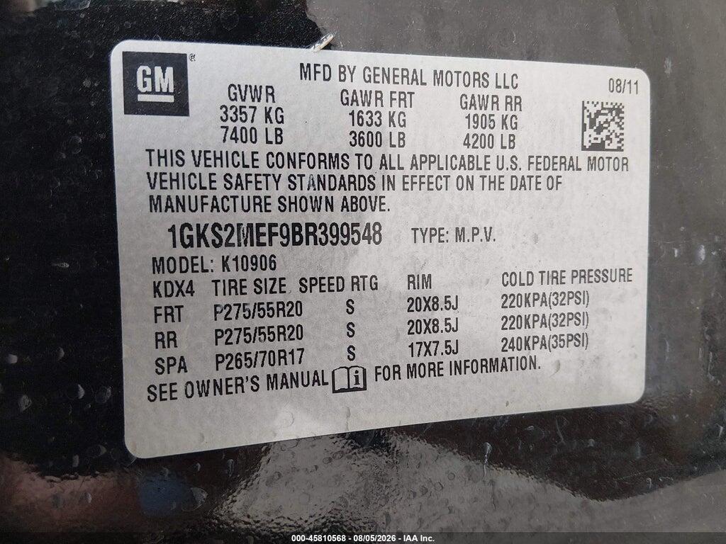 1GKS2MEF9BR399548 2011 GMC YUKON XL 1500 photo no. 9