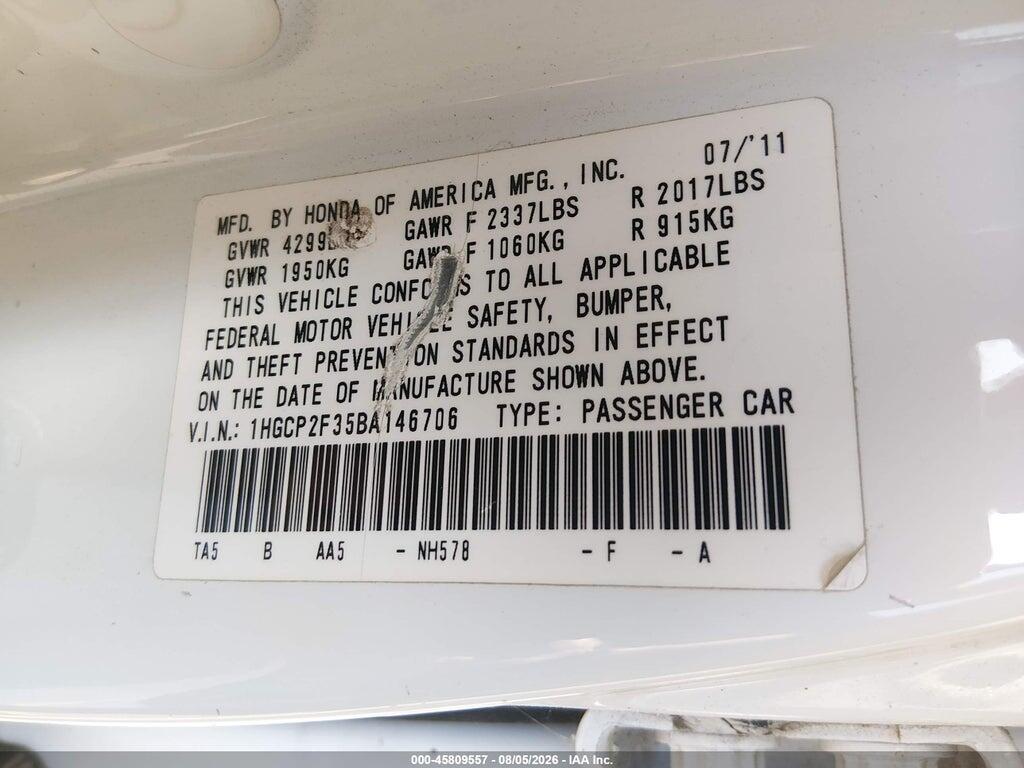 1HGCP2F35BA146706 2011 HONDA ACCORD photo no. 9