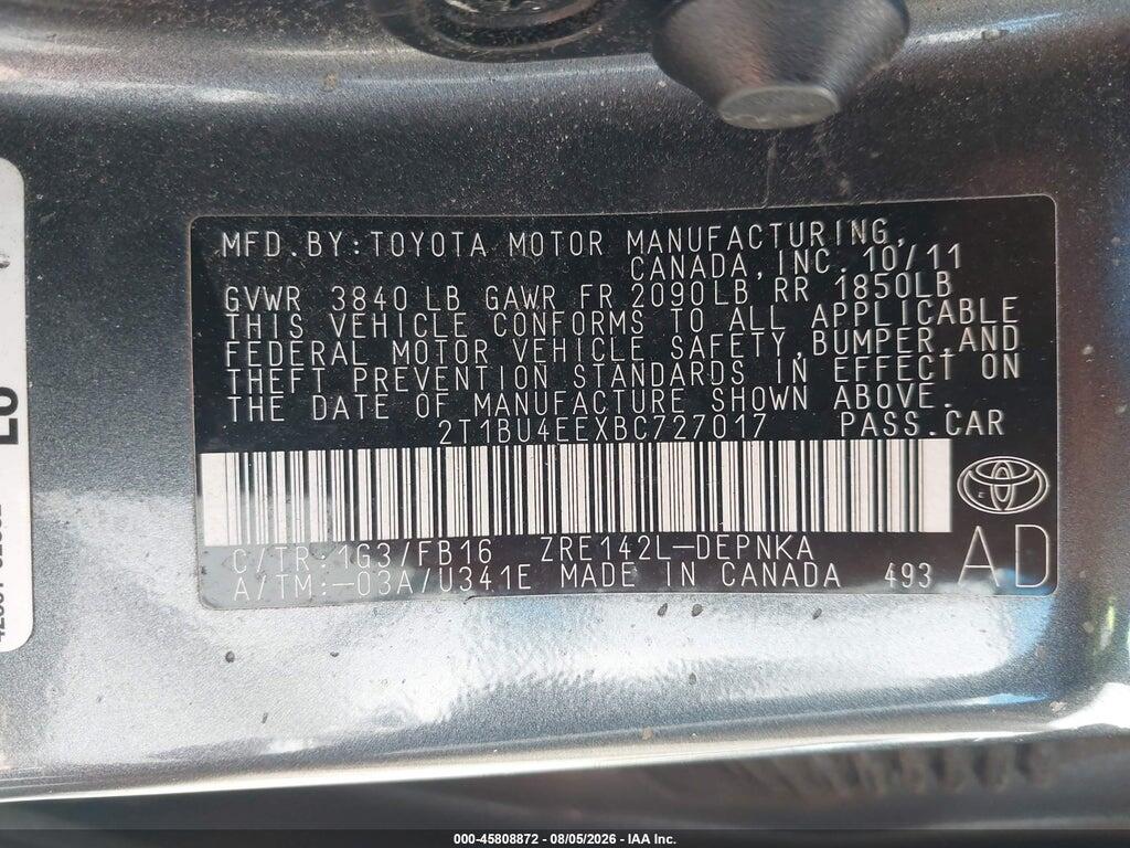 2T1BU4EEXBC727017 2011 TOYOTA COROLLA photo no. 9