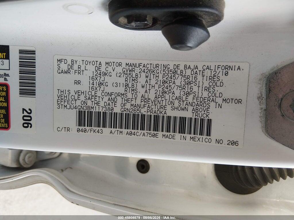 3TMJU4GN3BM117380 2011 TOYOTA TACOMA photo no. 9