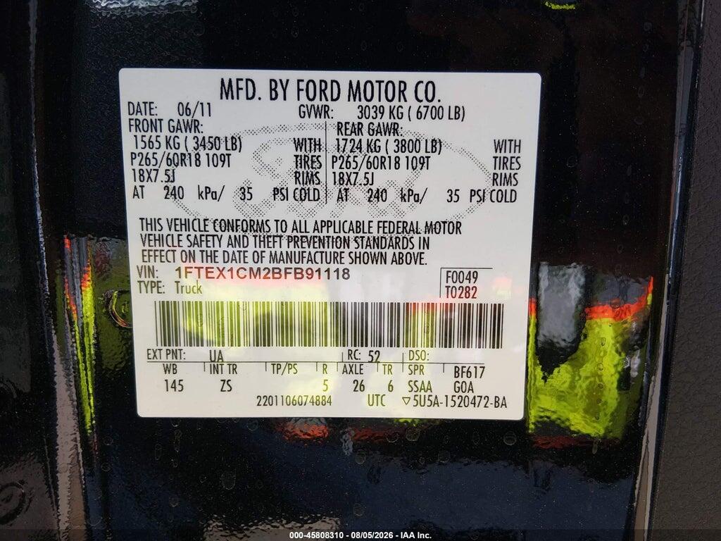 1FTEX1CM2BFB91118 2011 FORD F-150 photo no. 9