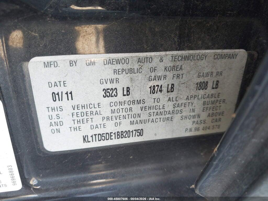 KL1TD5DE1BB201750 2011 CHEVROLET AVEO photo no. 9