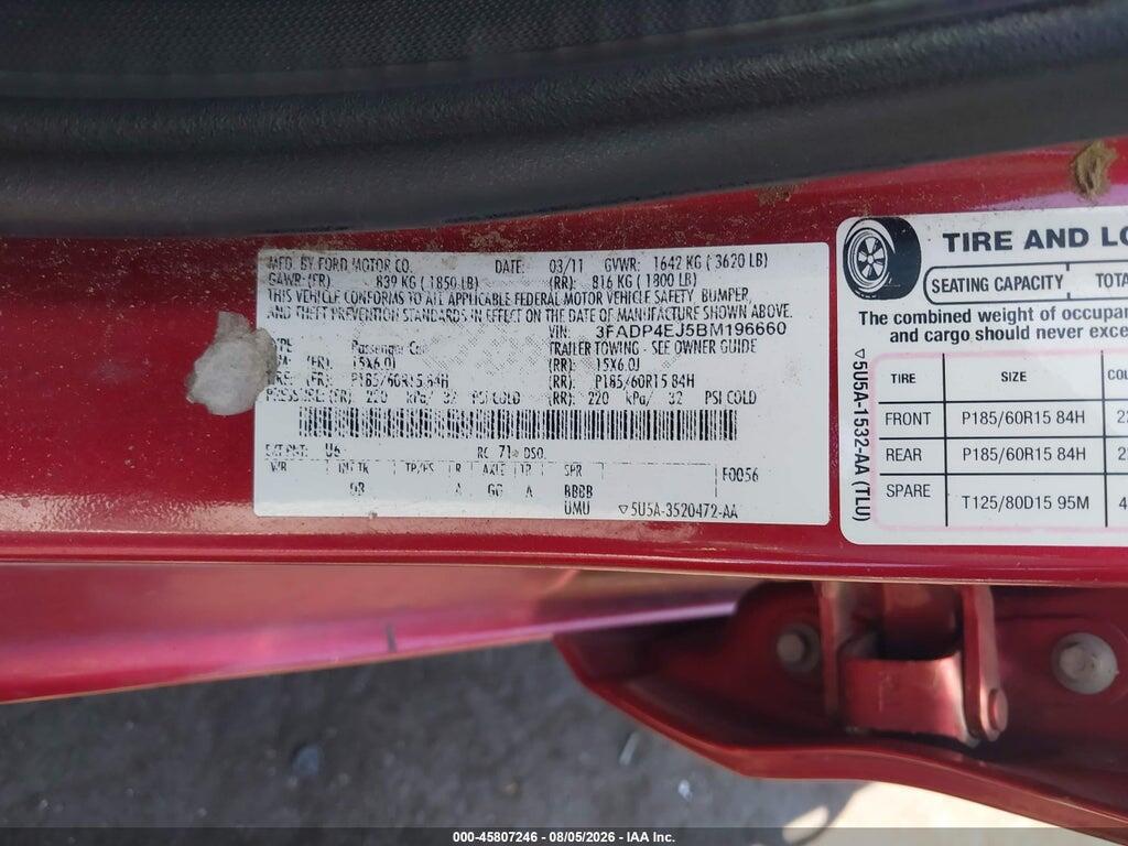 3FADP4EJ5BM196660 2011 FORD FIESTA photo no. 9