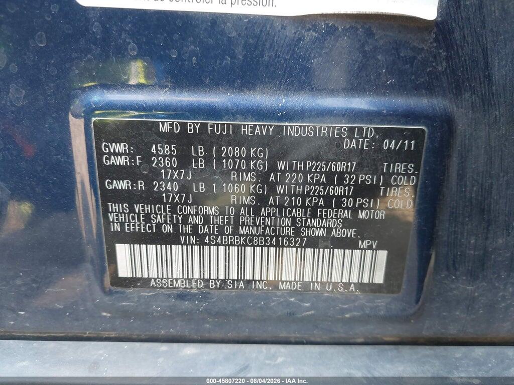 4S4BRBKC8B3416327 2011 SUBARU OUTBACK photo no. 9