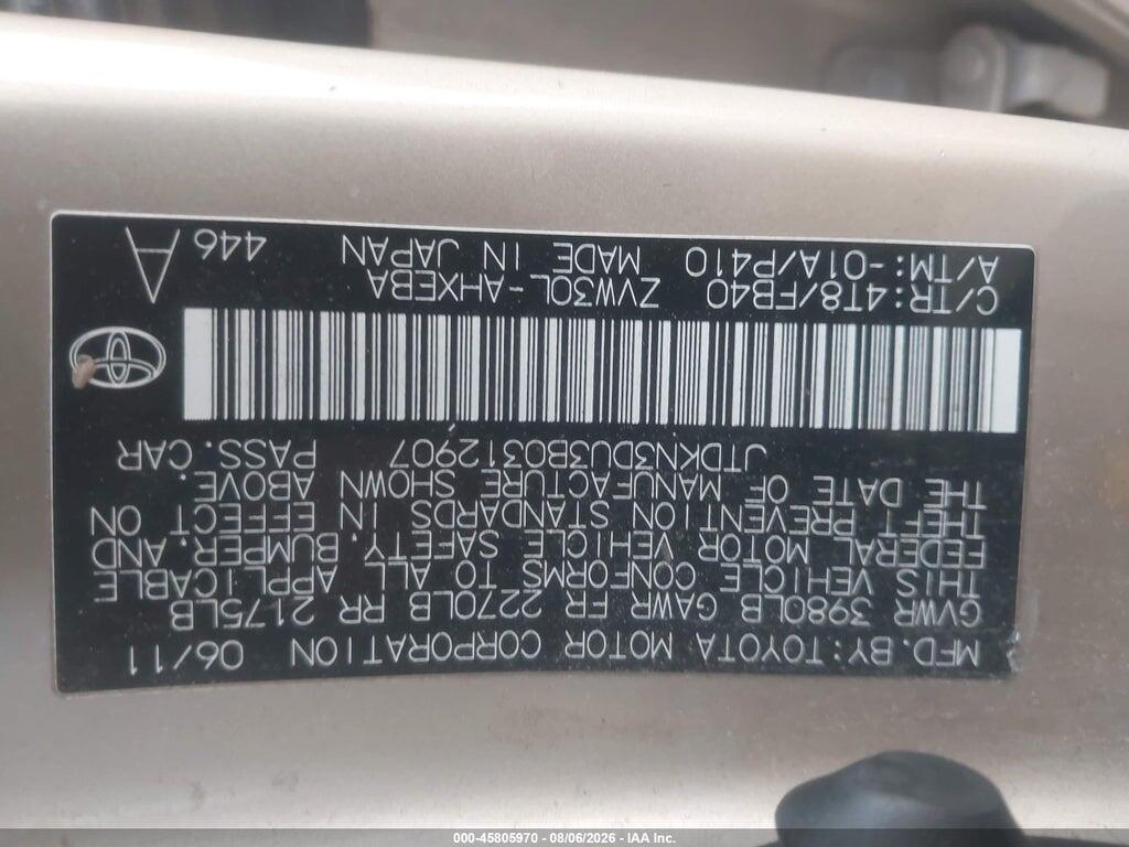 JTDKN3DU3B0312907 2011 TOYOTA PRIUS photo no. 9