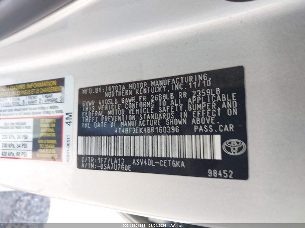 4T4BF3EK4BR160396 2011 TOYOTA CAMRY photo no. 9