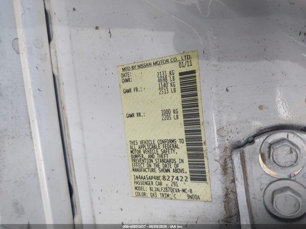 1N4AA5AP4BC827422 2011 NISSAN MAXIMA photo no. 9