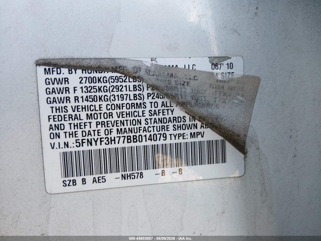5FNYF3H77BB014079 2011 HONDA PILOT photo no. 9