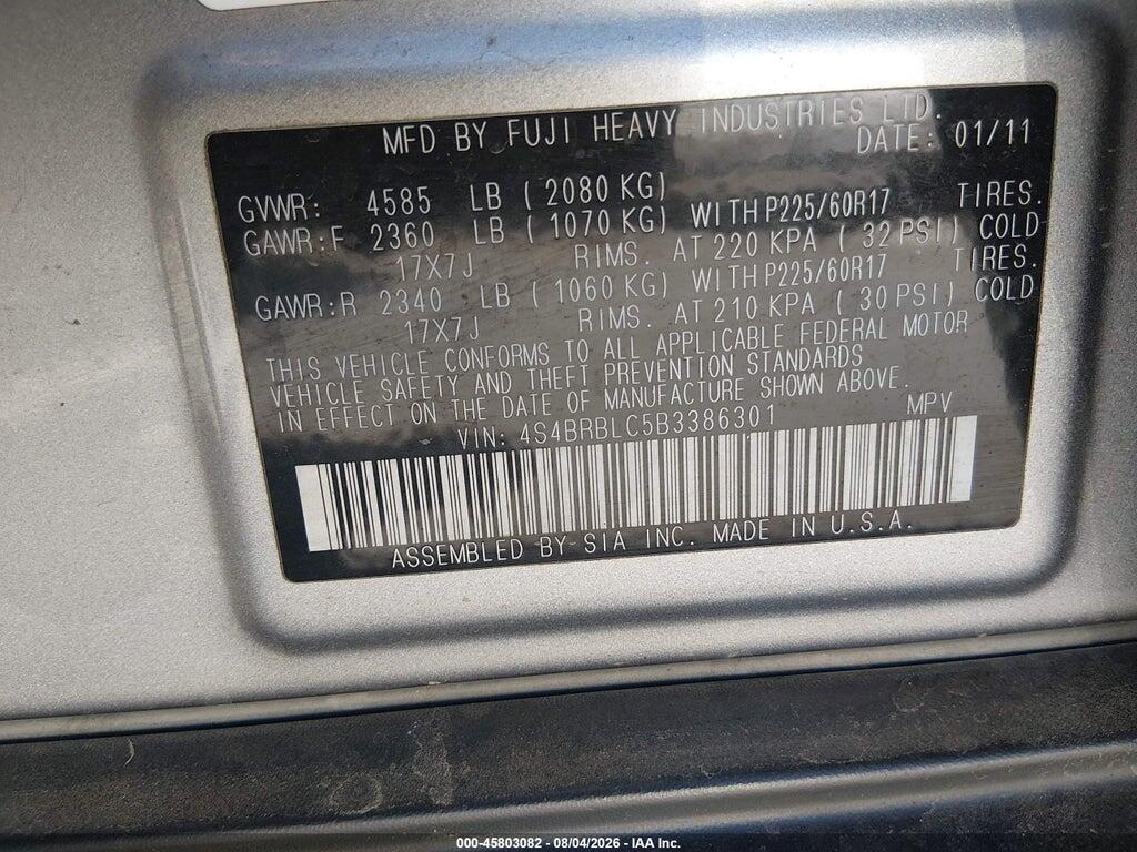 4S4BRBLC5B3386301 2011 SUBARU OUTBACK photo no. 9