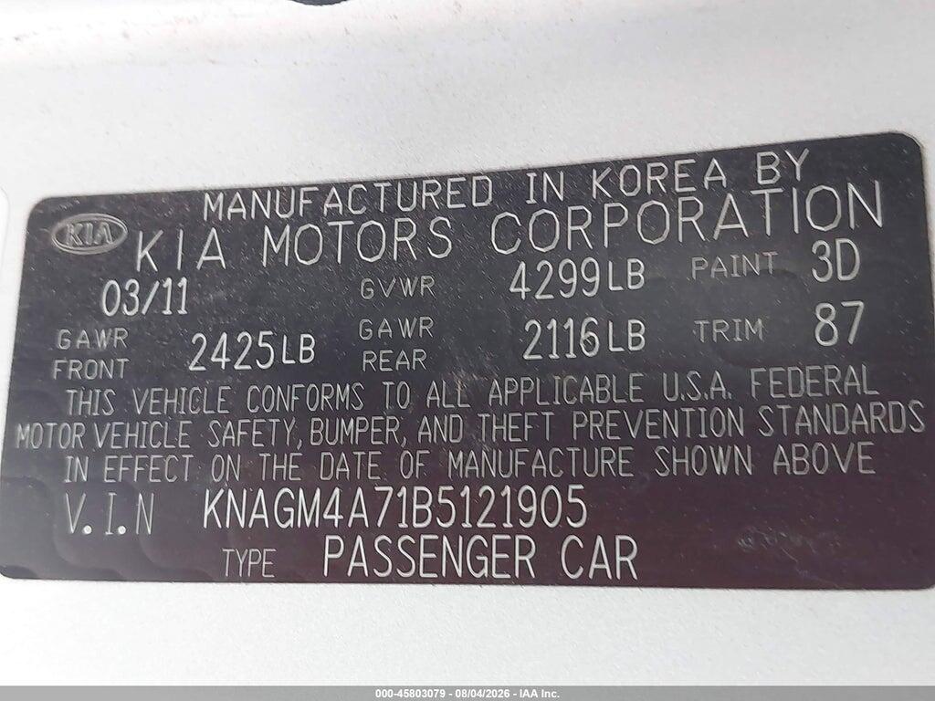 KNAGM4A71B5121905 2011 KIA OPTIMA photo no. 9