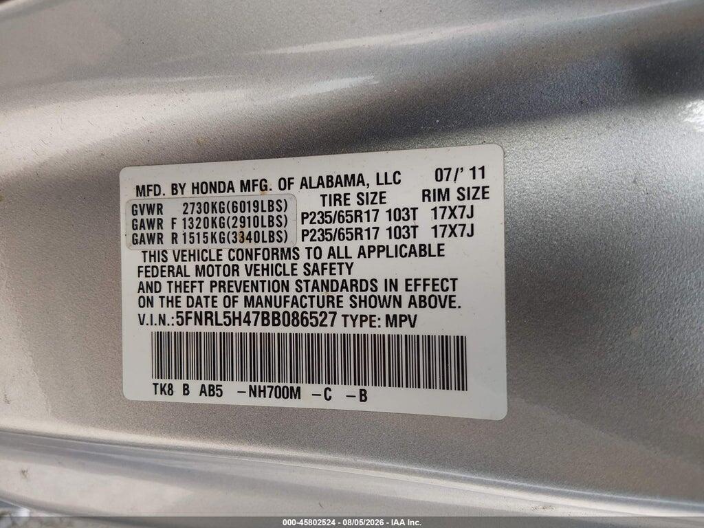5FNRL5H47BB086527 2011 HONDA ODYSSEY photo no. 9