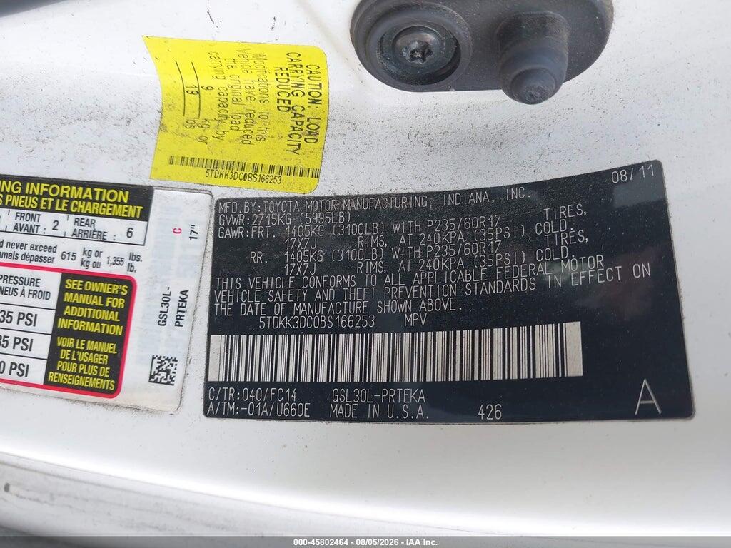5TDKK3DC0BS166253 2011 TOYOTA SIENNA photo no. 9