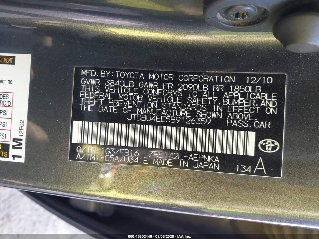 JTDBU4EE5B9126359 2011 TOYOTA COROLLA photo no. 9