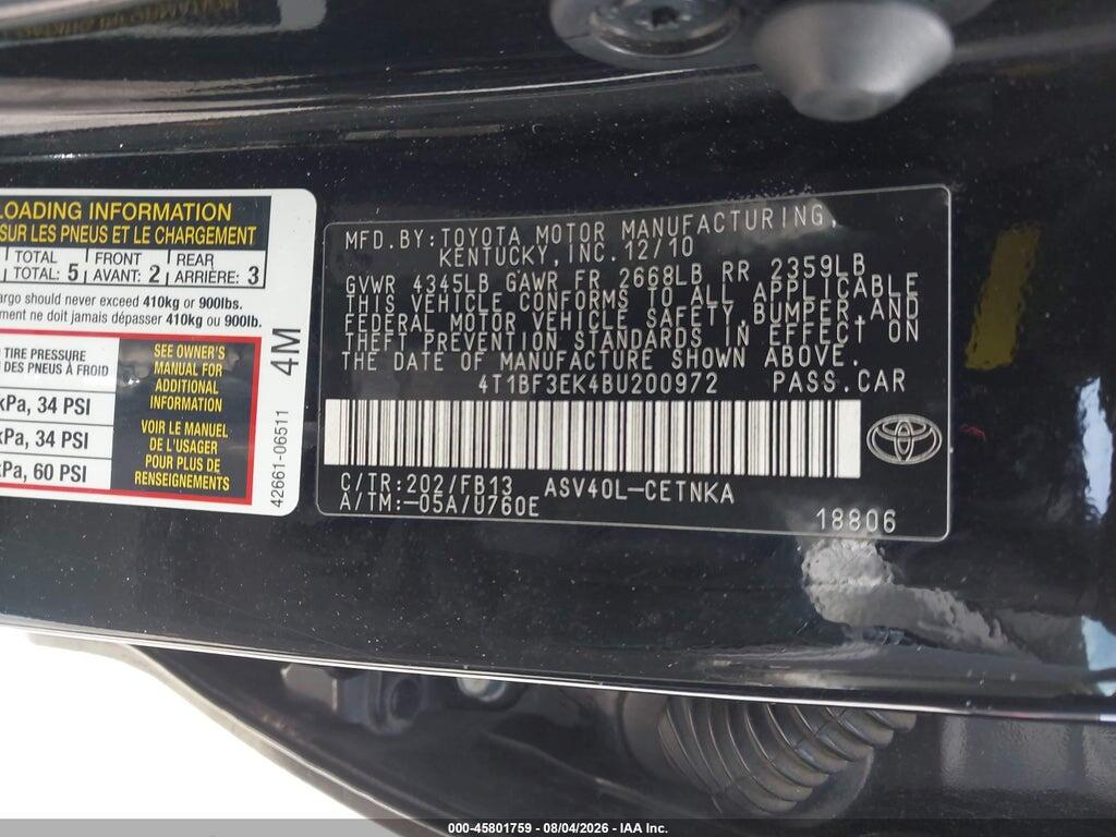 4T1BF3EK4BU200972 2011 TOYOTA CAMRY photo no. 9