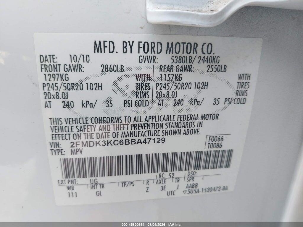 2FMDK3KC6BBA47129 2011 FORD EDGE photo no. 9