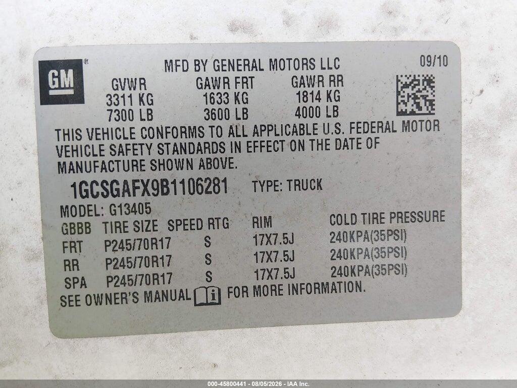 1GCSGAFX9B1106281 2011 CHEVROLET EXPRESS 1500 photo no. 9
