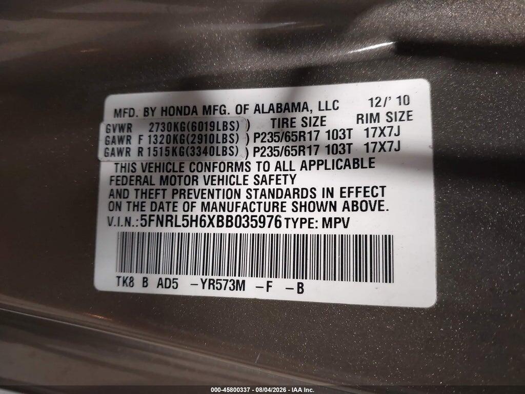 5FNRL5H6XBB035976 2011 HONDA ODYSSEY photo no. 9