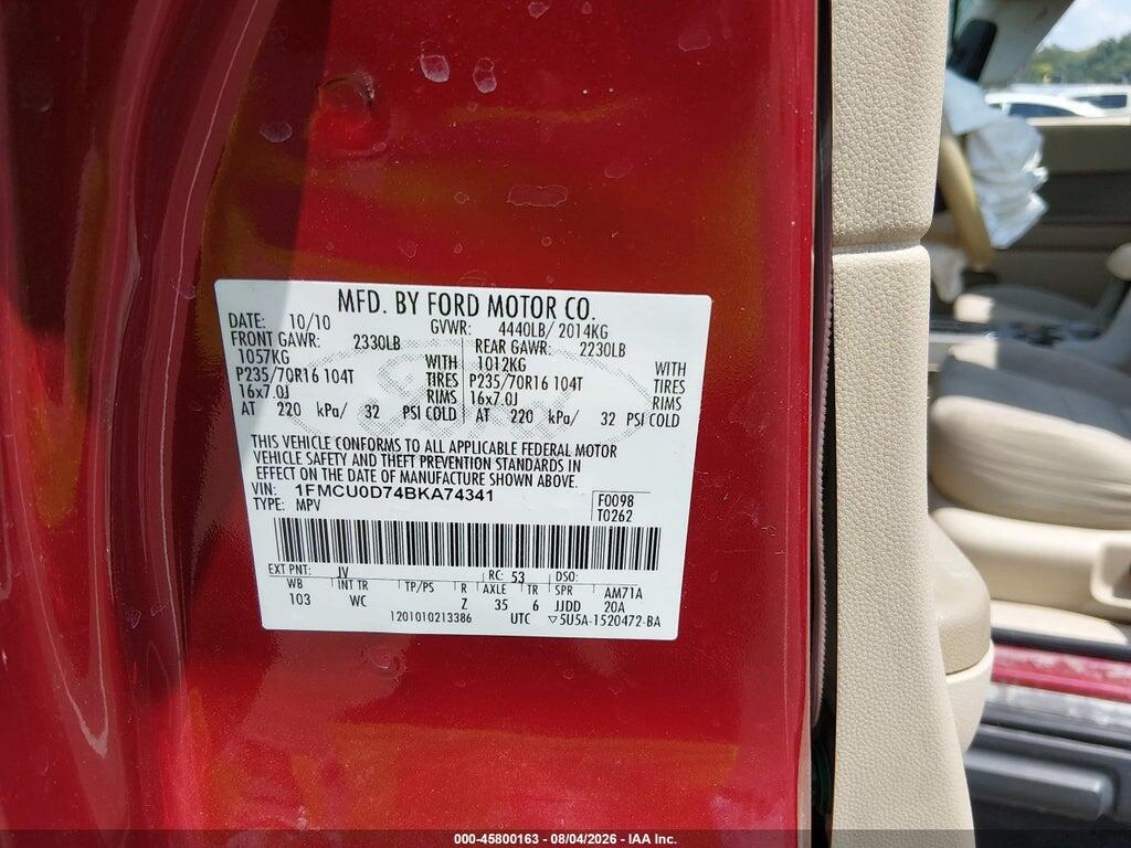 1FMCU0D74BKA74341 2011 FORD ESCAPE photo no. 9