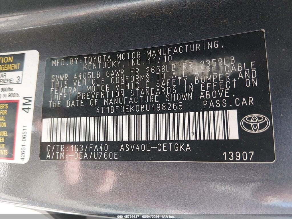4T1BF3EK0BU198265 2011 TOYOTA CAMRY photo no. 9