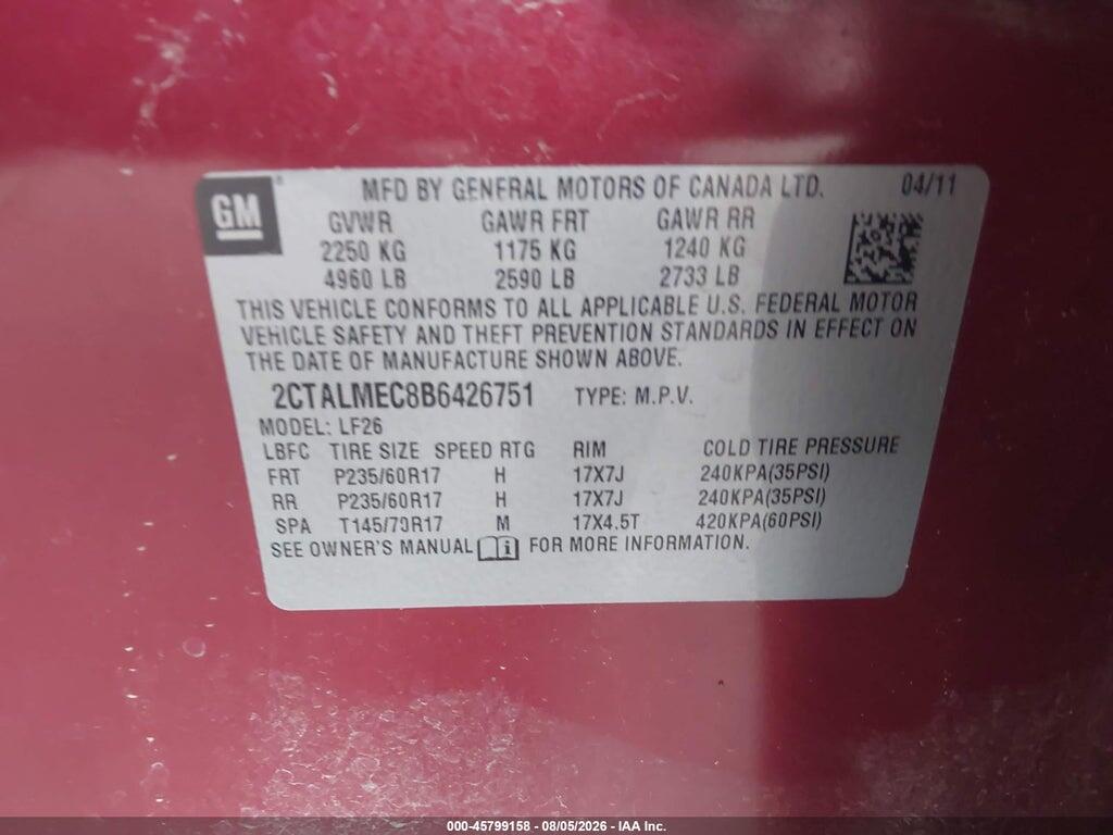 2CTALMEC8B6426751 2011 GMC TERRAIN photo no. 9