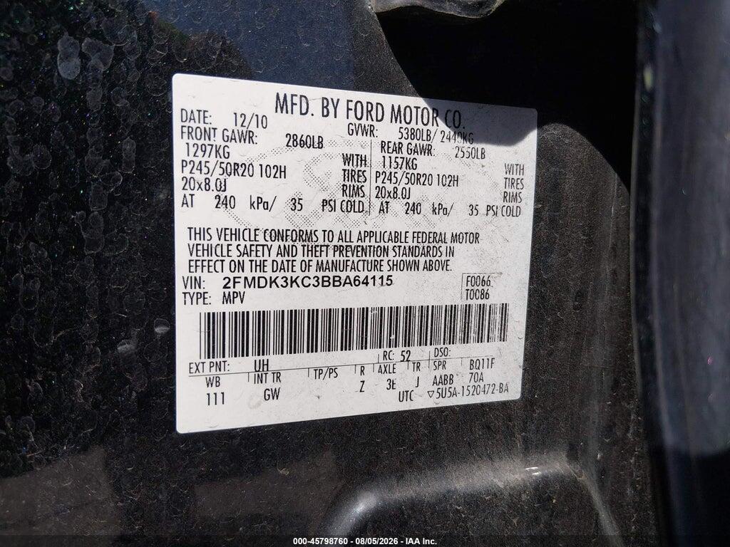 2FMDK3KC3BBA64115 2011 FORD EDGE photo no. 9