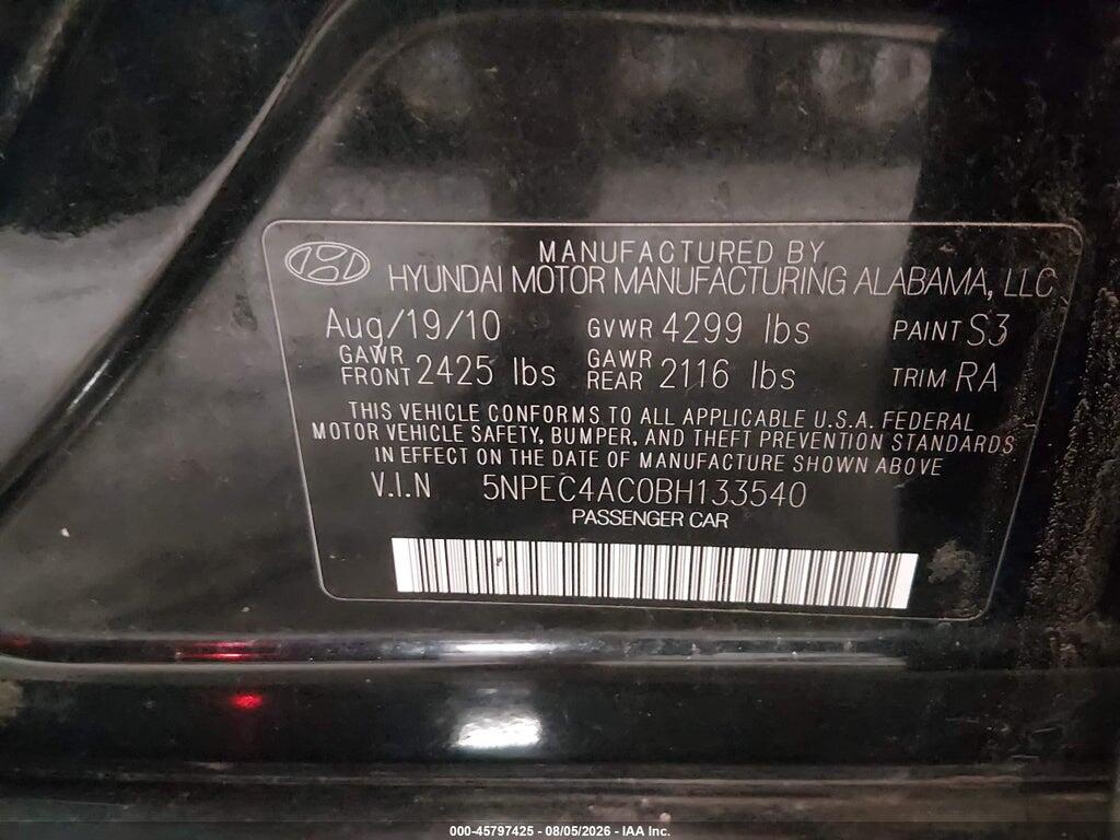 5NPEC4AC0BH133540 2011 HYUNDAI SONATA photo no. 9