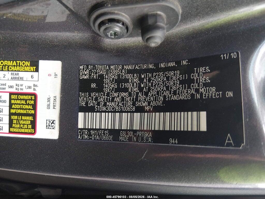 5TDXK3DC7BS100658 2011 TOYOTA SIENNA photo no. 9