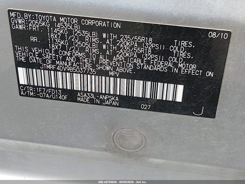 JTMRF4DV9B5037735 2011 TOYOTA RAV4 photo no. 9