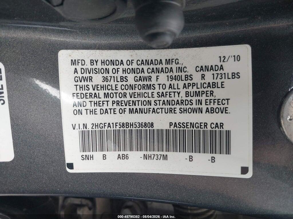 2HGFA1F58BH536808 2011 HONDA CIVIC photo no. 9