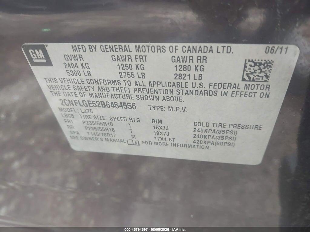 2CNFLGE52B6464556 2011 CHEVROLET EQUINOX photo no. 9