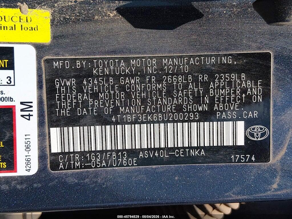 4T1BF3EK6BU200293 2011 TOYOTA CAMRY photo no. 9