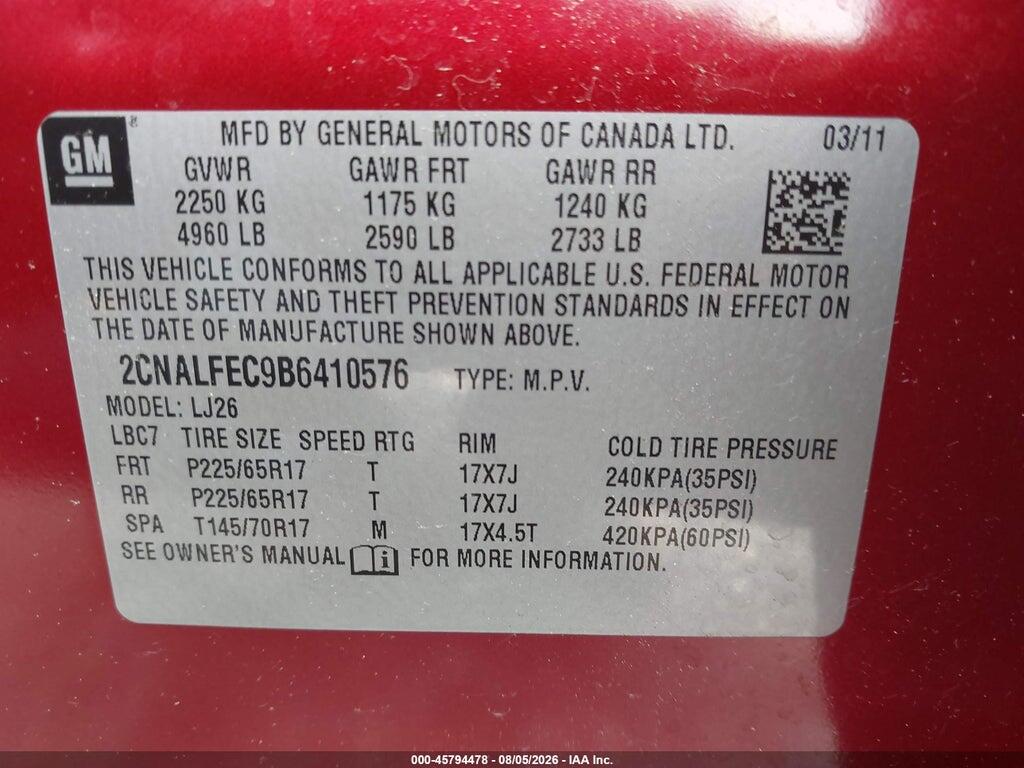 2CNALFEC9B6410576 2011 CHEVROLET EQUINOX photo no. 9
