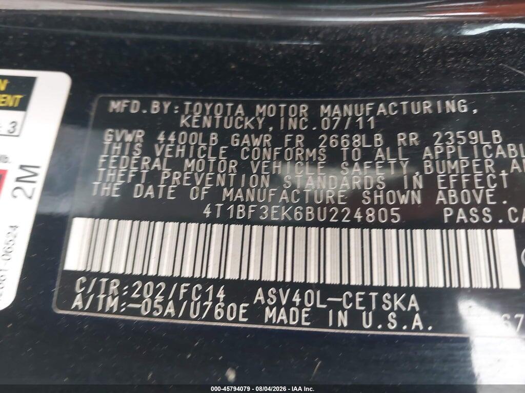 4T1BF3EK6BU224805 2011 TOYOTA CAMRY photo no. 9