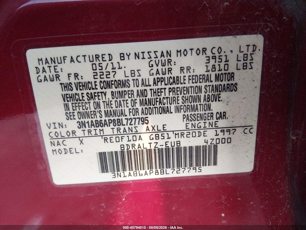 3N1AB6AP8BL727795 2011 NISSAN SENTRA photo no. 9