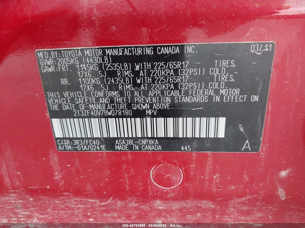 2T3ZF4DV7BW078180 2011 TOYOTA RAV4 photo no. 9