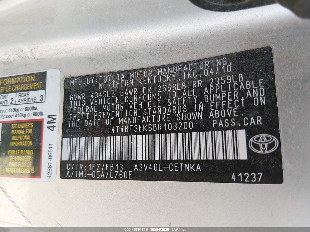 4T4BF3EK6BR103200 2011 TOYOTA CAMRY photo no. 9