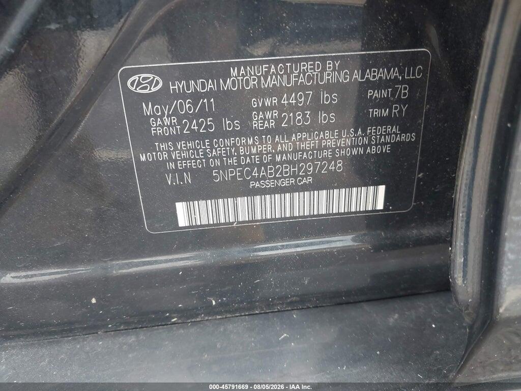 5NPEC4AB2BH297248 2011 HYUNDAI SONATA photo no. 9