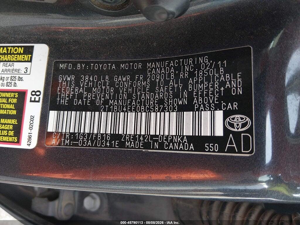 2T1BU4EE0BC587303 2011 TOYOTA COROLLA photo no. 9