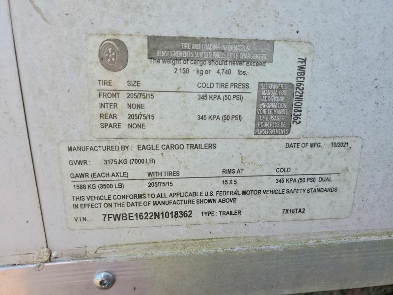 7FWBE1622N1018362 2022 EAGLE CARGO ENCLOSED 6 photo no. 8