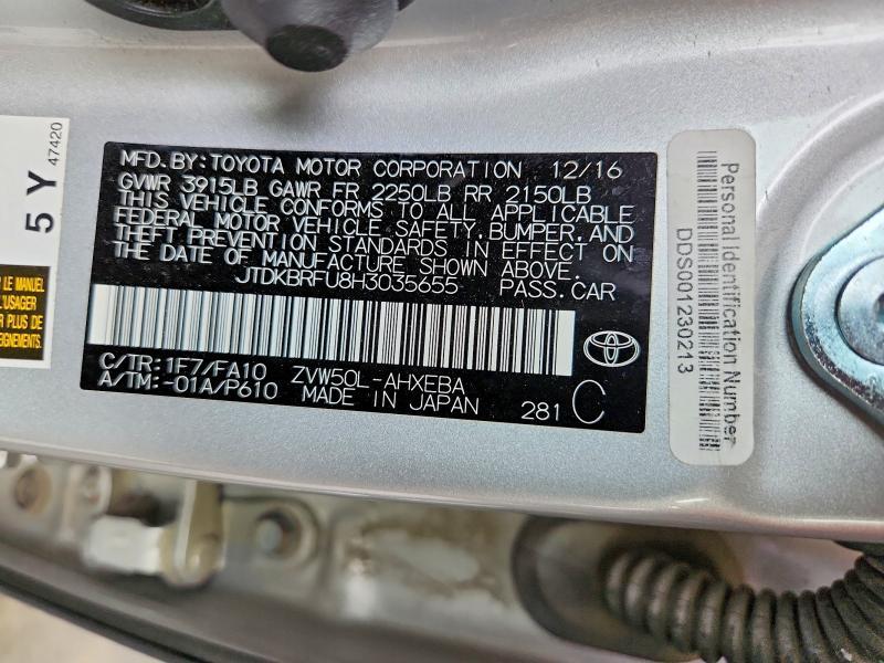 2017 TOYOTA PRIUS TWO — Фото 12 из 12