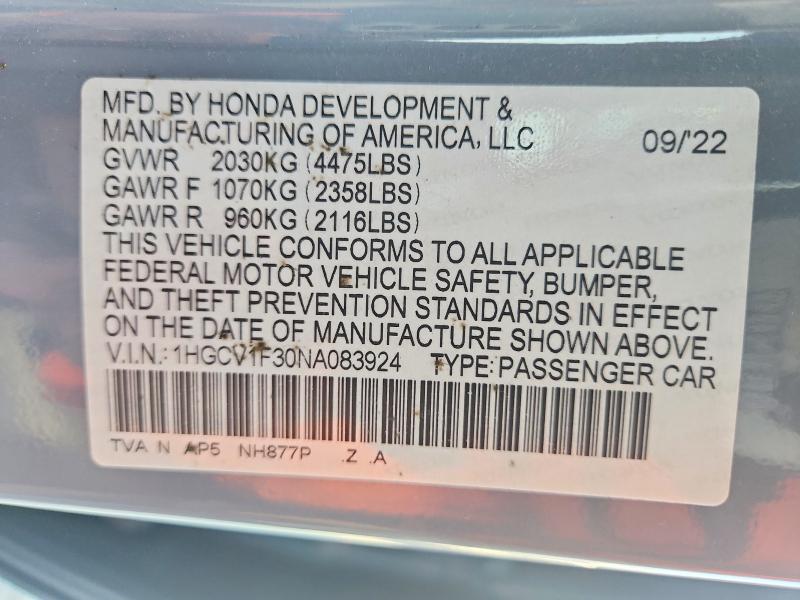 2022 HONDA ACCORD SPORT — Фото 12 из 12